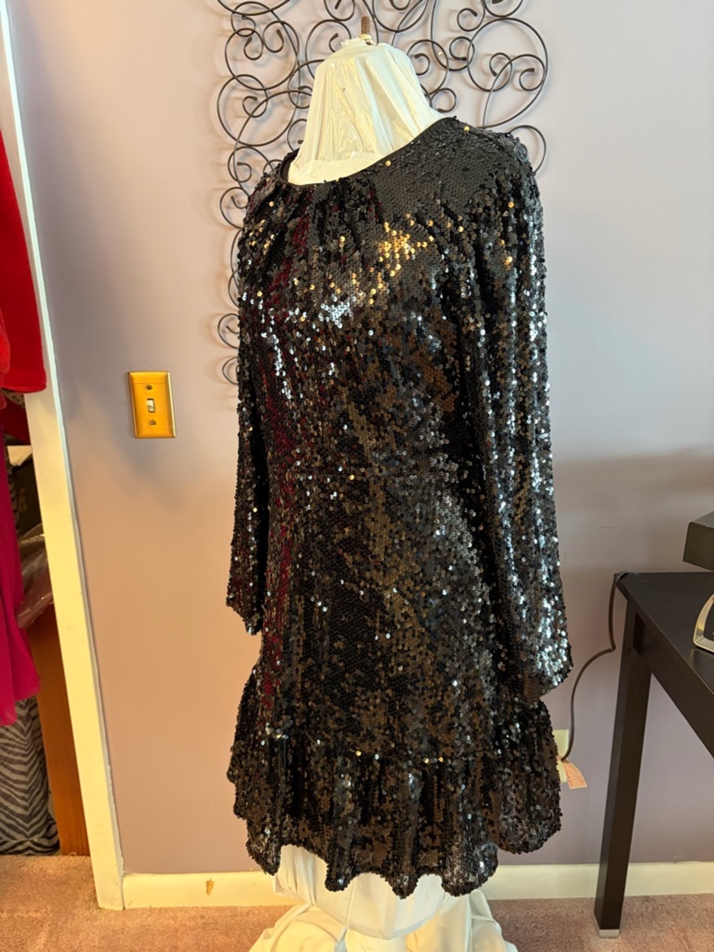 Simply Vera Vera Wang Black Sequin Long Sleeve Ruffle Hem Dress
